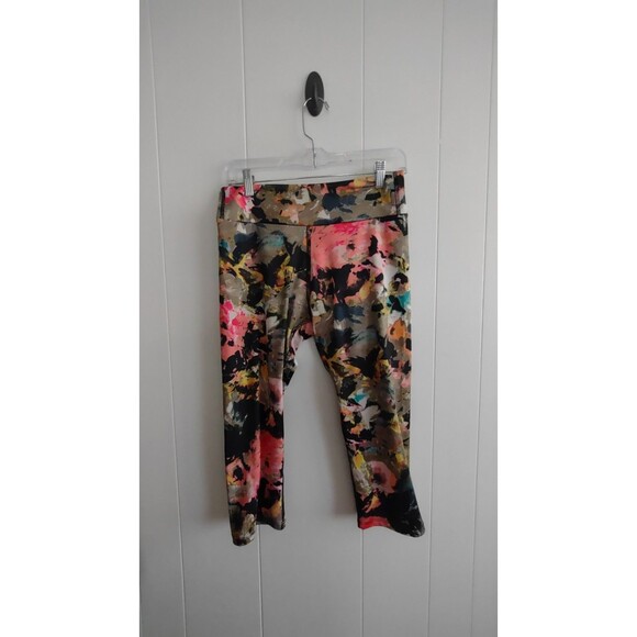 KOS USA Floral Multicolor Cropped Active Workout Leggings Size Medium - Picture 1 of 6